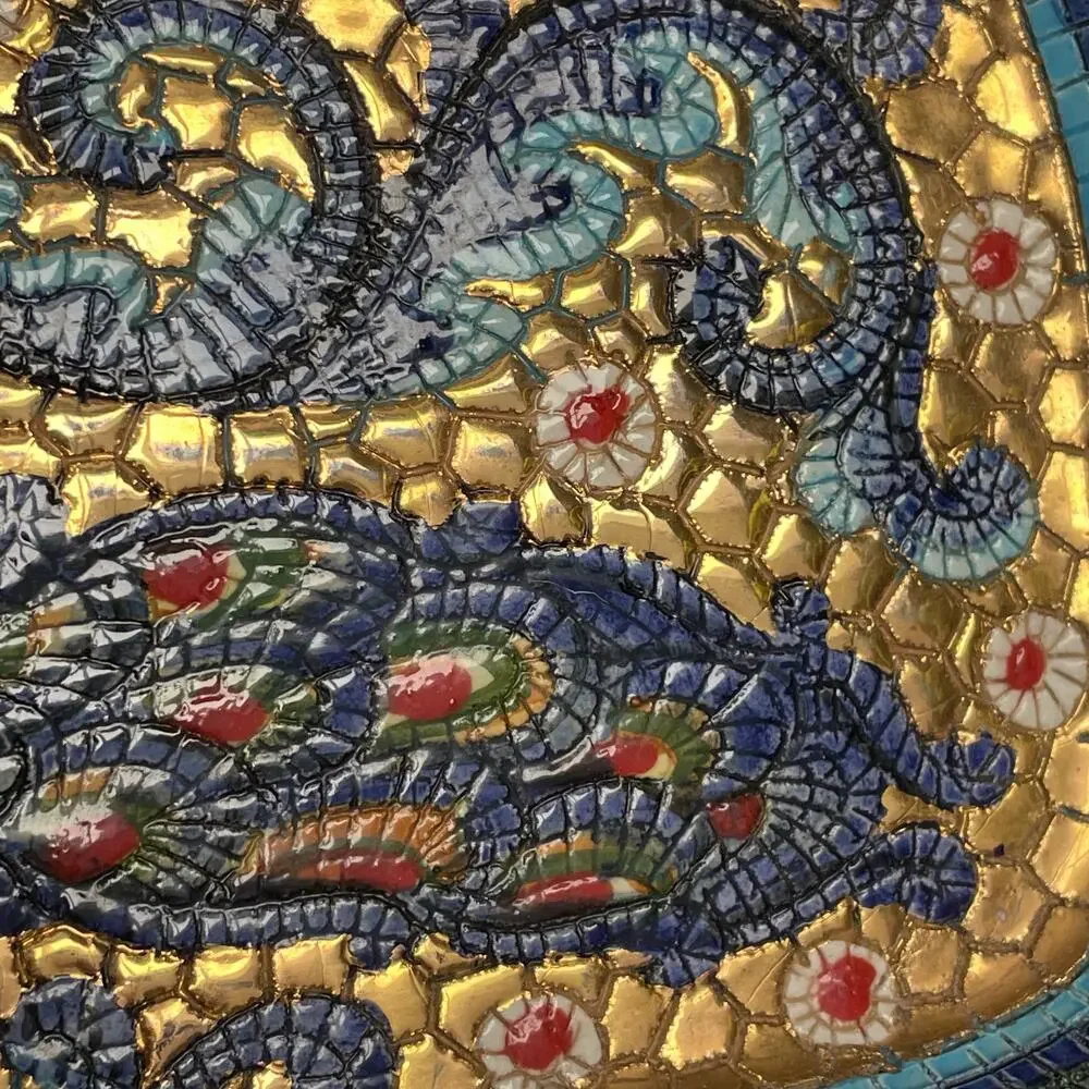 Italian Mosaic Espresso Set Byzantine Peacock Catania 24K Accent Tray Cup Sugar